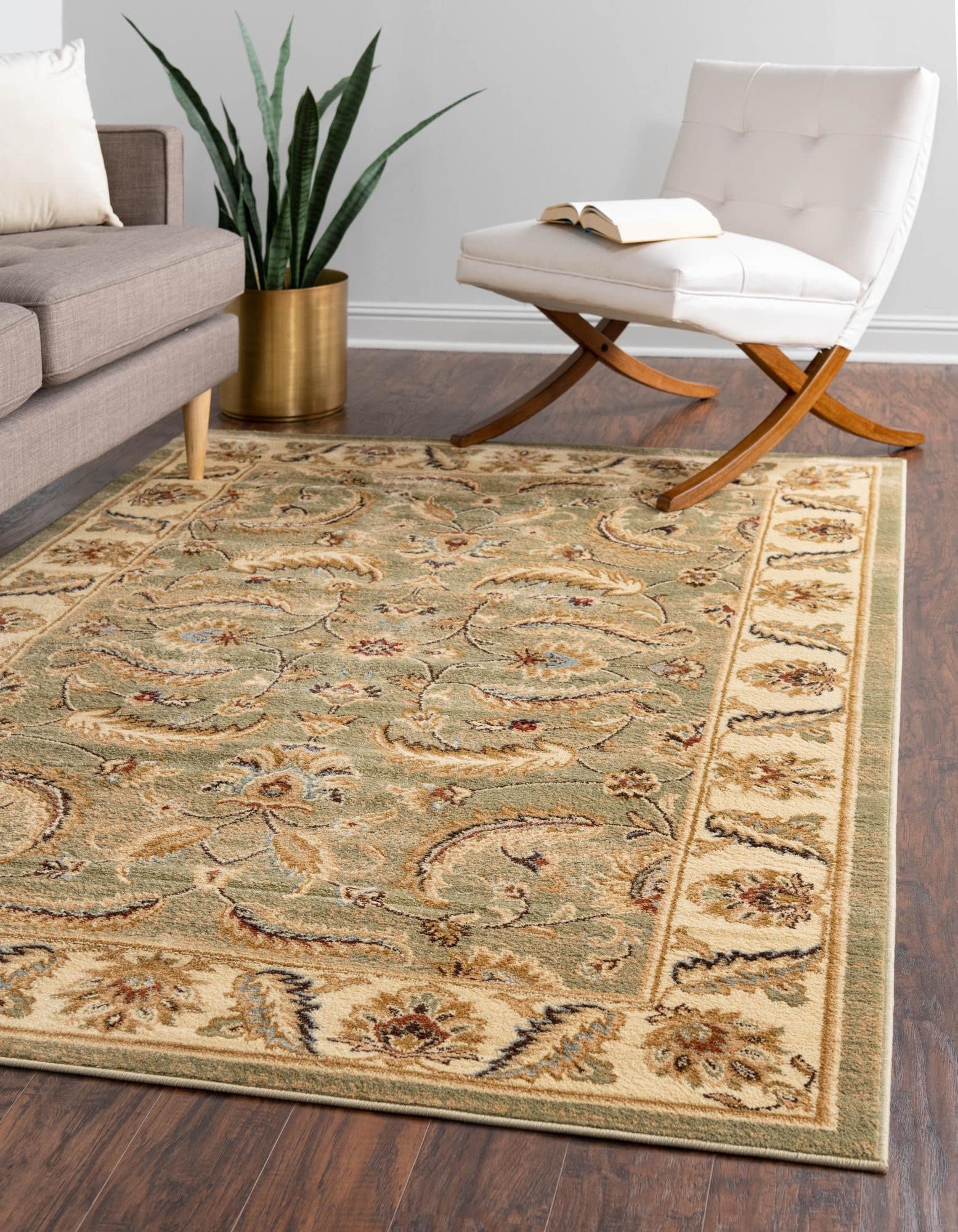 Rugs.com Aditi Collection Rug – 9' x 12' Green Low Rug Perfect for Living Rooms, Large Dining Rooms, Open Floorplans