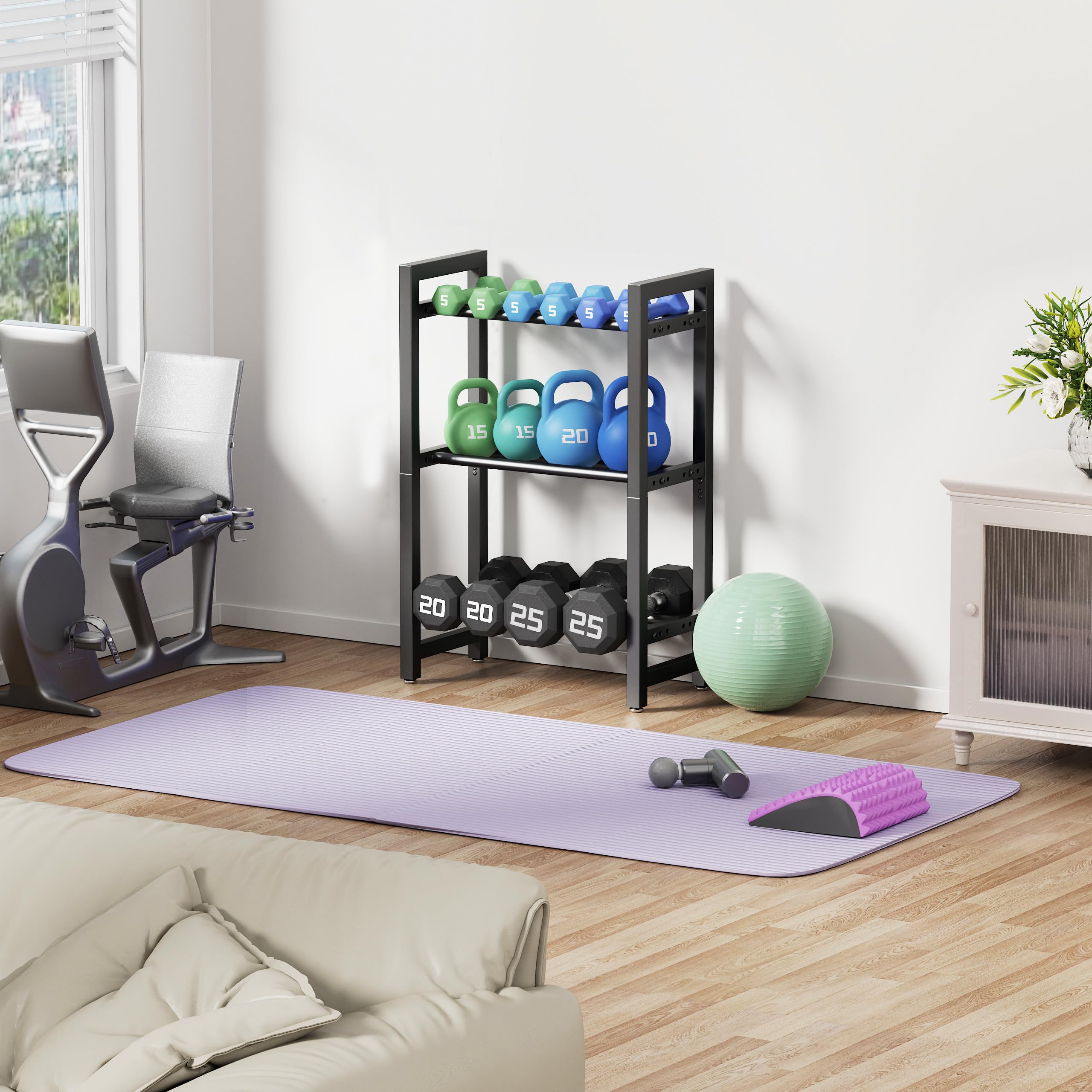 Soporte para Mancuernas de 3 Niveles, Estante de Almacenamiento para Mancuernas y Pesas, Organizador Gimnasio en Casa Acero, Capacidad 100 kg