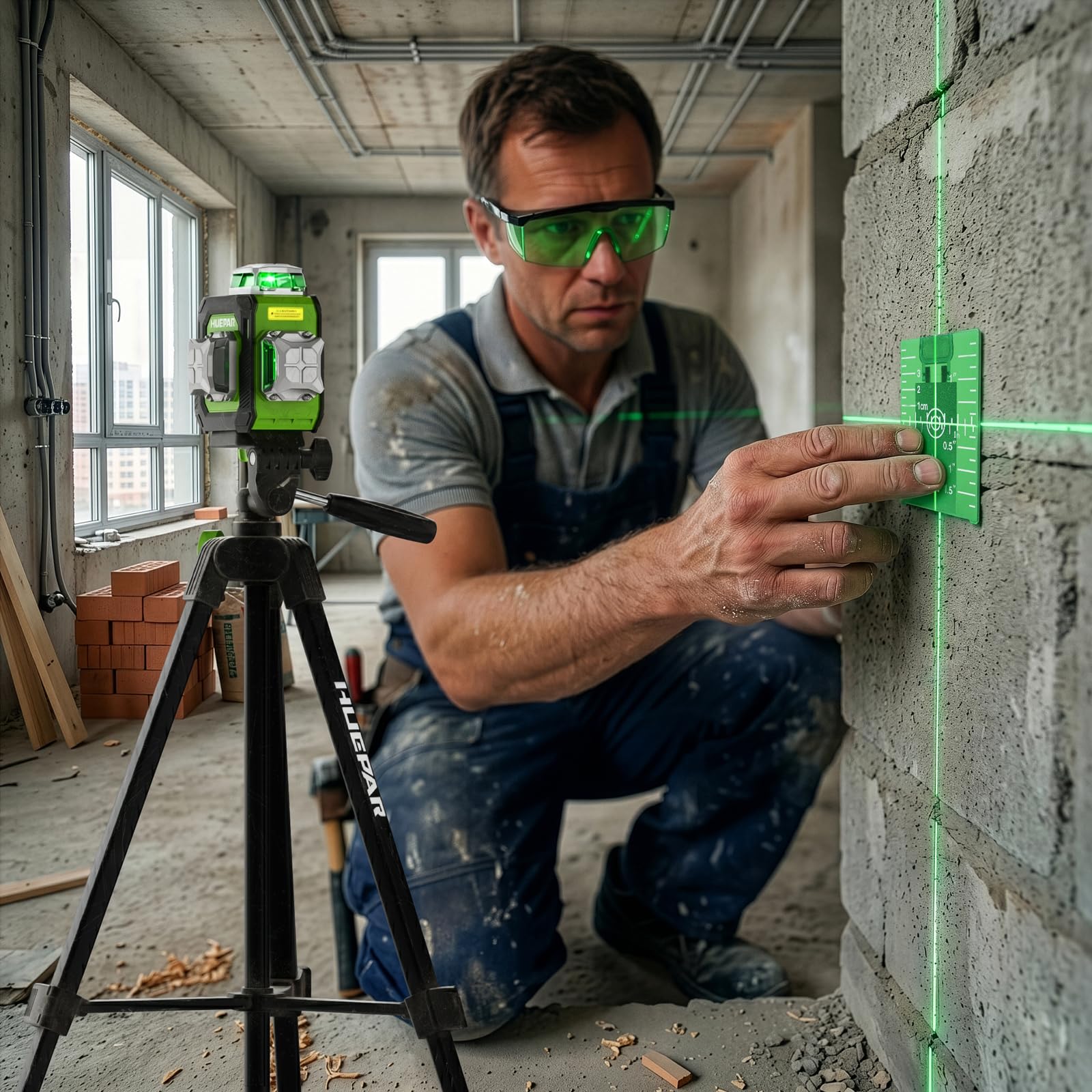Niveau Laser 360 Autonivelant avec Trépied 152cm, Huepar 3x360 Croisé Laser Vert avec Mode Impulsion, 40m Compacte 3D Laser Niveau Rechargeable, Base Magnétique – Précision Pro pour Chantier&Bricolage