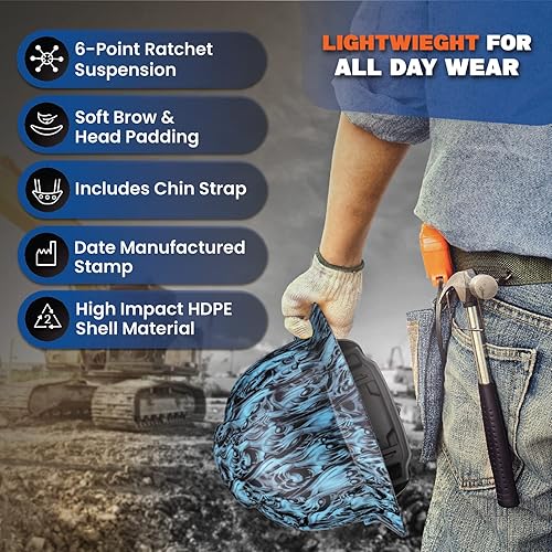 Miniatura 3 de ACERPAL Casco de construcción OSHA de ala completa ventiladodiseño de calavera con acabado mate con suspensión de 6 puntos