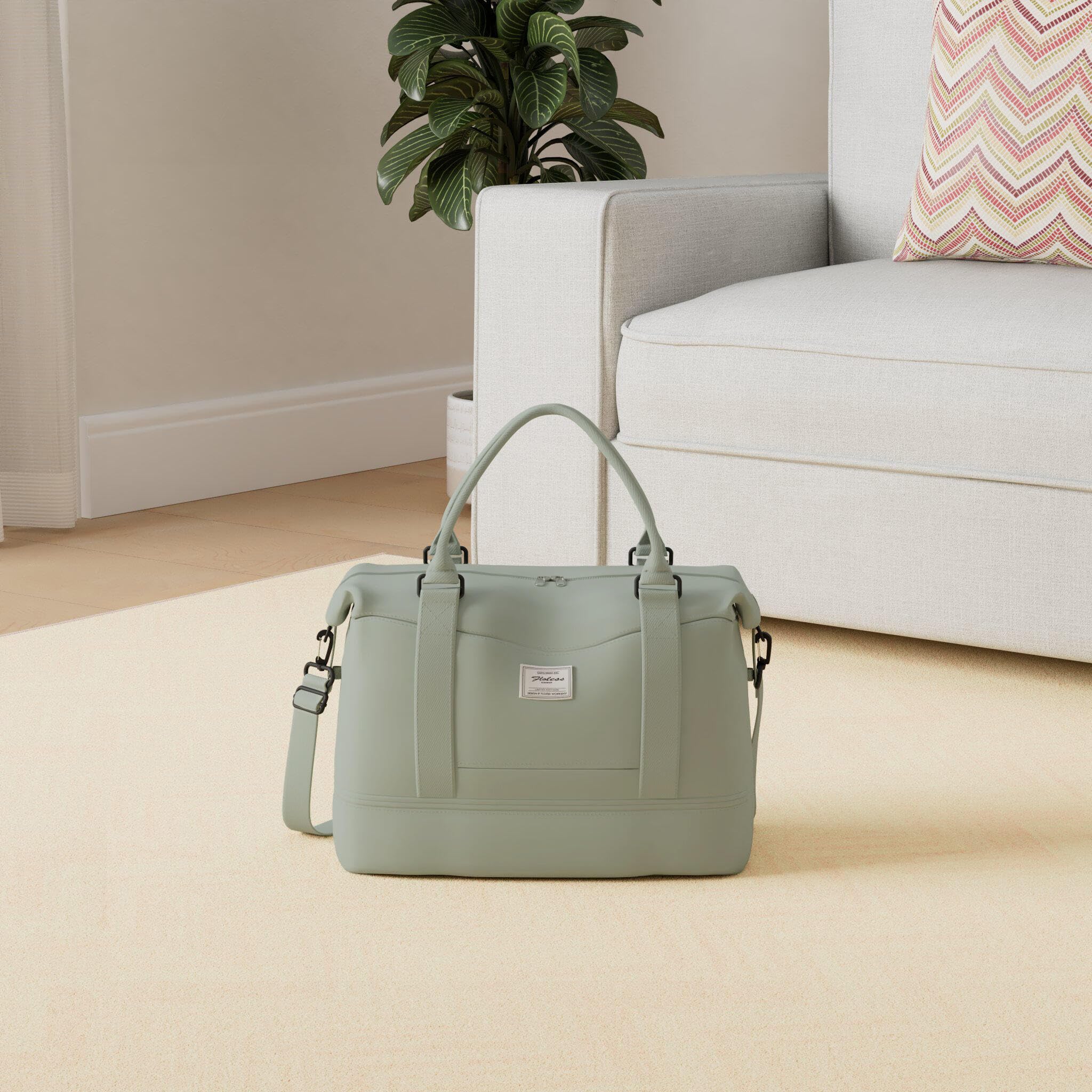 Borsone da Viaggio Donna, 45x36x20 Easyjet Bagaglio a Mano Borsa da Viaggio con Scomparto per le Scarpe, Borsa Sportiva Borsone da Palestra Grande, Borsa da Weekend,Borsa per Ospedale,E13-Verde bianco