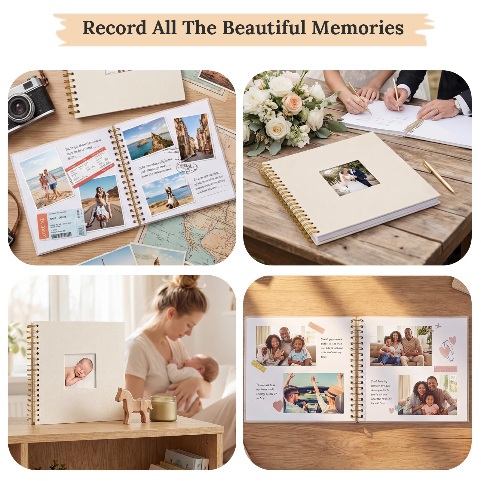 Album Photo Scrapbooking Kraft Noir 20,5x20,5 Cm – 40 Pages, Reliure Spirale 360°, Idéal Mariage, Famille, Voyage, Anniversaire
