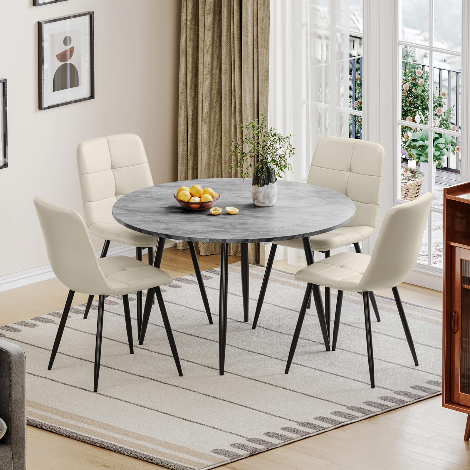 Luxstein Round Dining Table and Chairs Set 4, Drop Leaf Folding Table Set — image 1