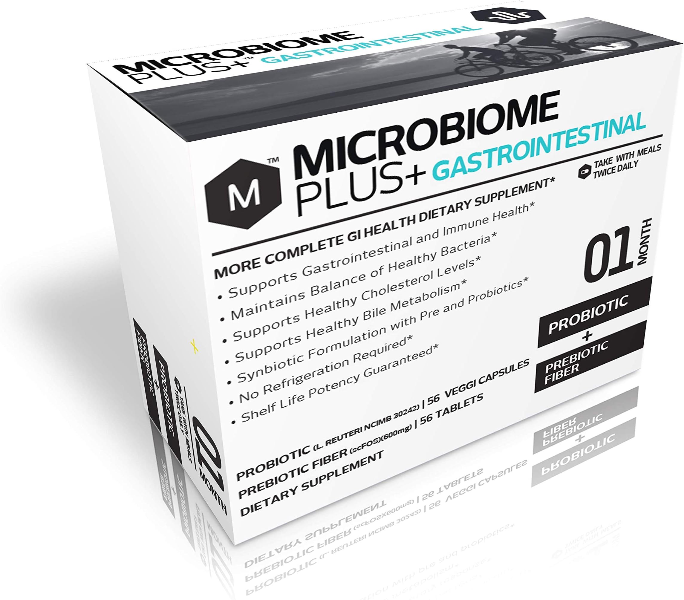 Microbiome Plus Heart Health Probiotics L Reuteri NCIMB 30242 and Prebiotics scFOS, GI Digestive Supplements, Allergy Safe, Gluten-Free Probiotic Supplement for Men and Women (1 Month Supply)