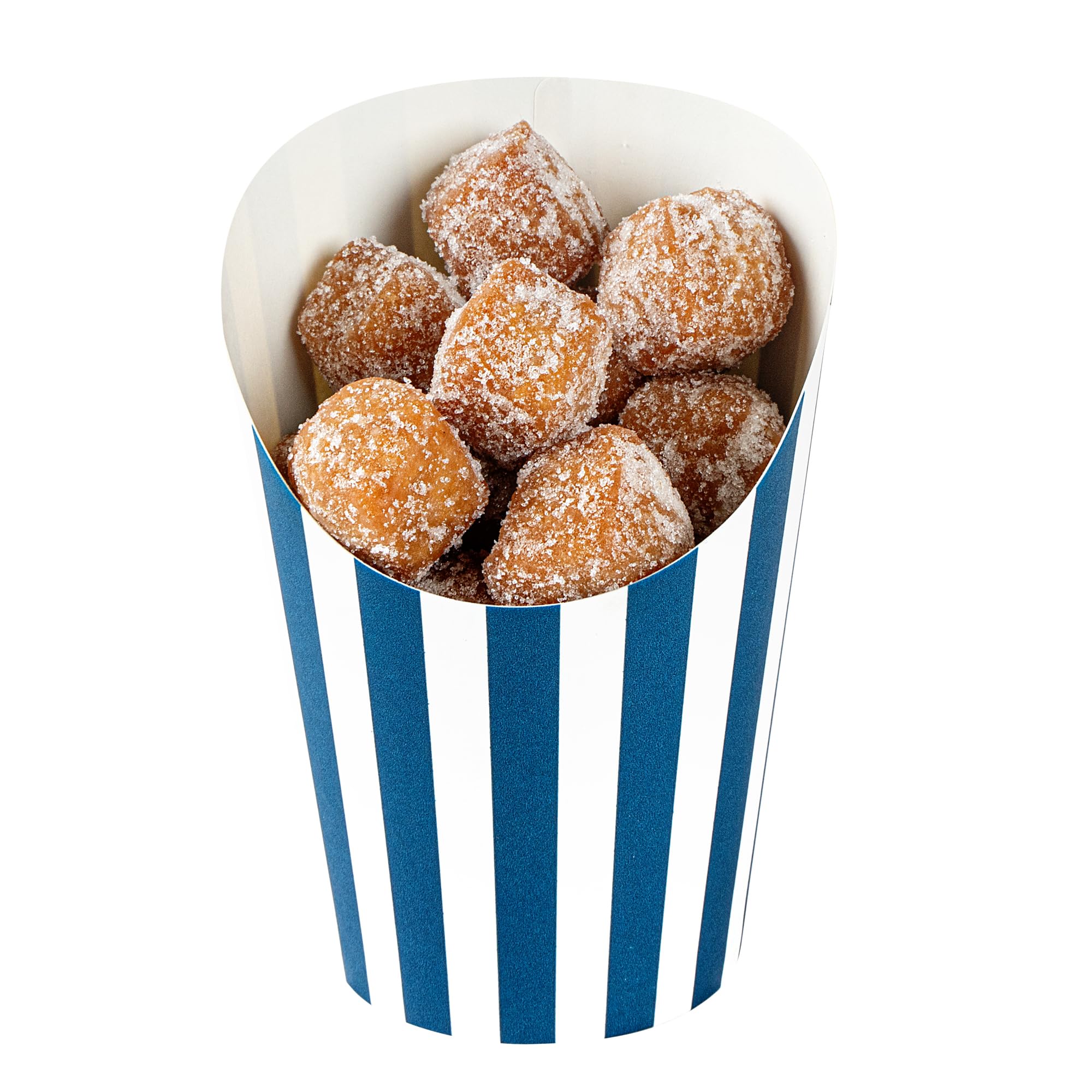 Restaurantware Bio Tek - Recipientes de papas fritas de 12 onzas, 100 tazas desechables para embutidos, diseño inclinado, redondos, vasos de papel a rayas, apilables, para gofres, patatas fritas o