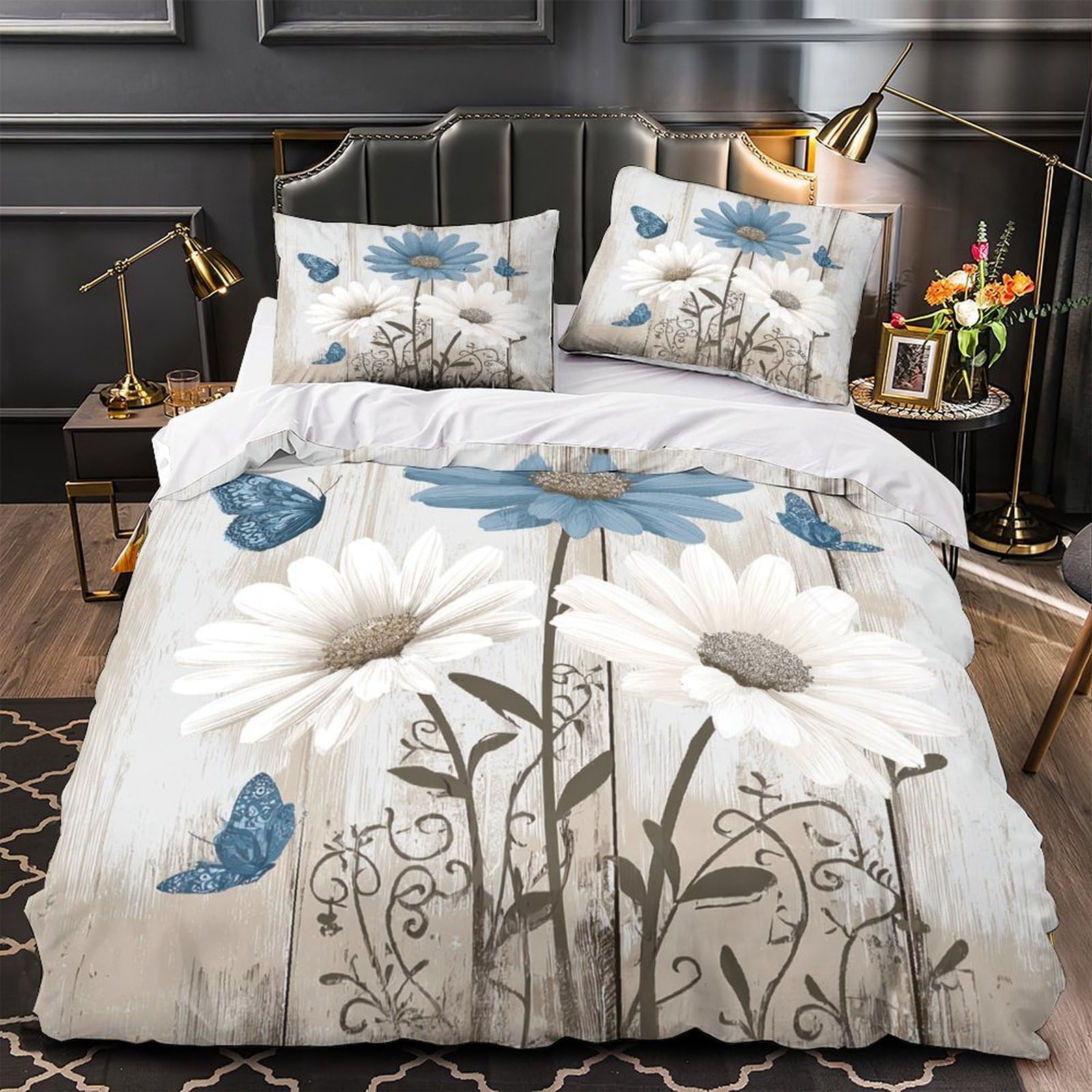 Housse de couette papillon bleu microfibre King de qualité supérieure effet 3D