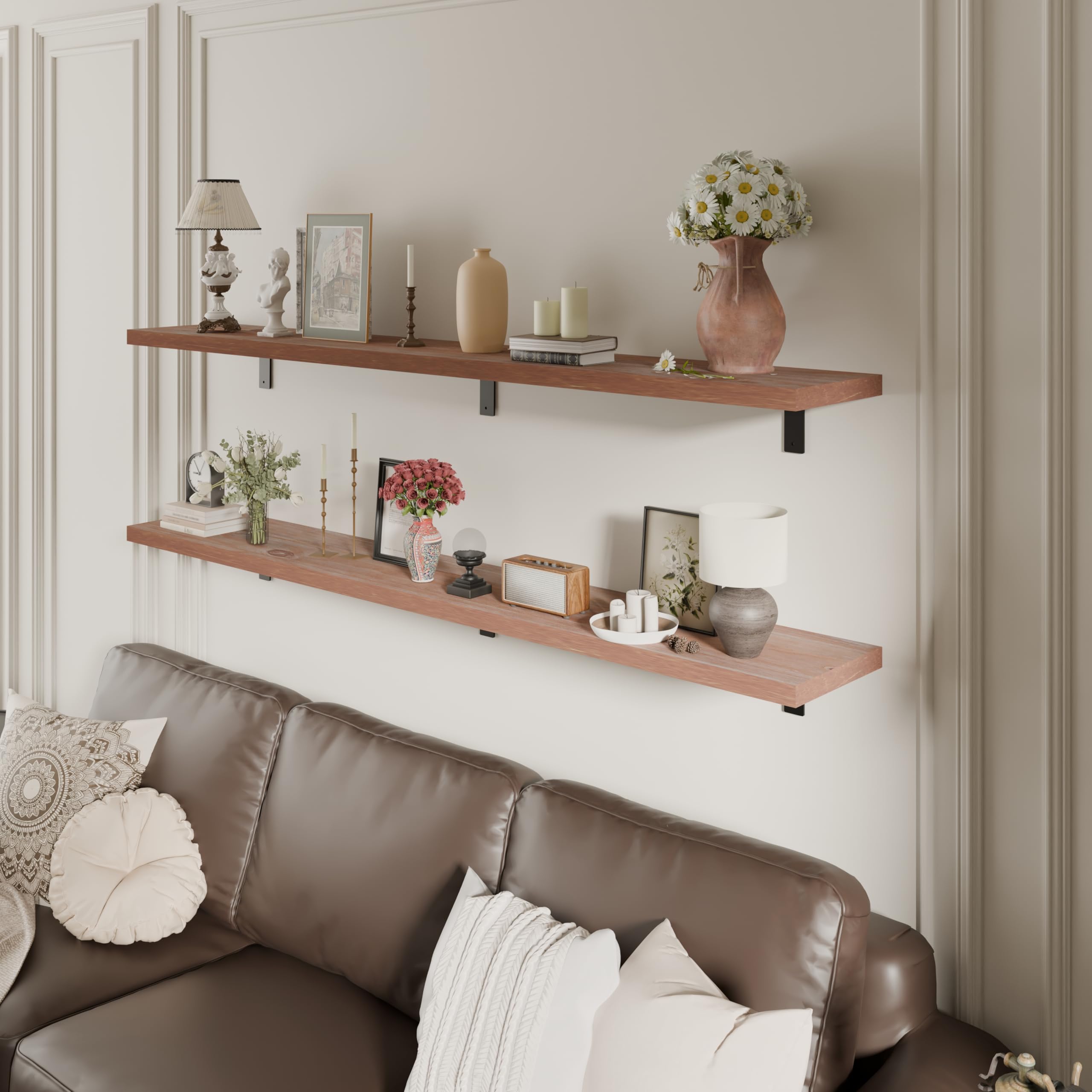 Photo 1 of ***FACTORY SEALED***ONOTETUT Farmhouse Floating Shelf - 10x60 Inch Solid Wood (Brown, Set of 2)