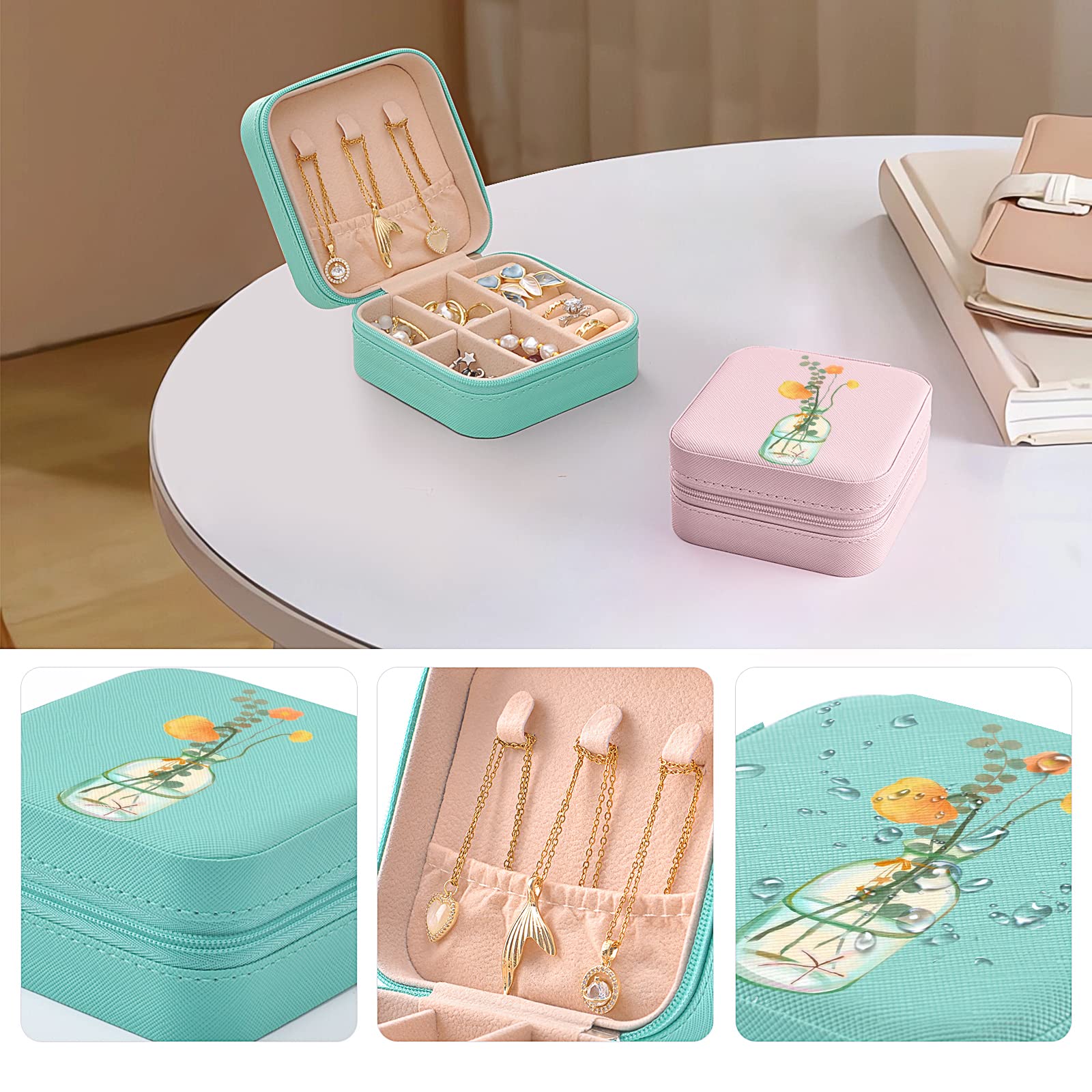 Portagioie Da Viaggio MAYCARI In Ecopelle - Mini Scatola Organizer Per Anelli, Collane, Orecchini - 10x10x5 Cm - Idea Regalo
