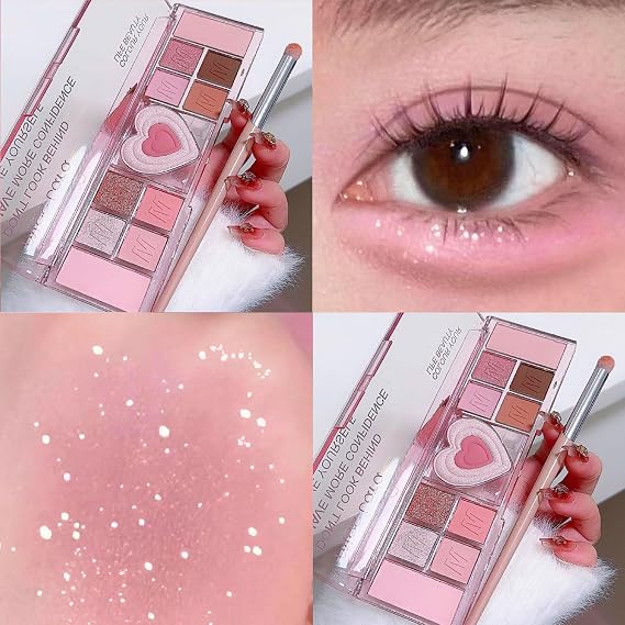 Pink Eyeshadow Palette, 12 Colour Nude Pink Matte Shimmer Glitter Eye Shadow Pallets for Women, Natural Long Lasting Highly Pigmented Eyeshadow Blush Make-Up Palettes