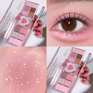 Pink Eyeshadow Palette, 12 Colour Nude Pink Matte Shimmer Glitter Eye Shadow Pallets for Women, Natural Long Lasting Highly Pigmented Eyeshadow Blush Make-Up Palettes