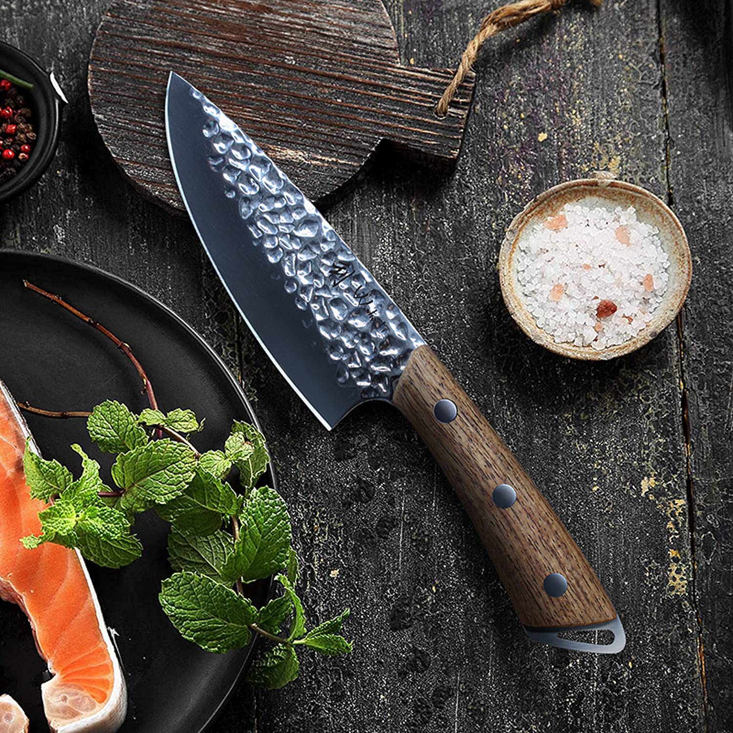 Wakoli Rozu Kleines Chefmesser – 12,5 Cm Klinge Aus AUS8 Stahl, Rosenholz-Griff, Scharfes Profi-Küchenmesser