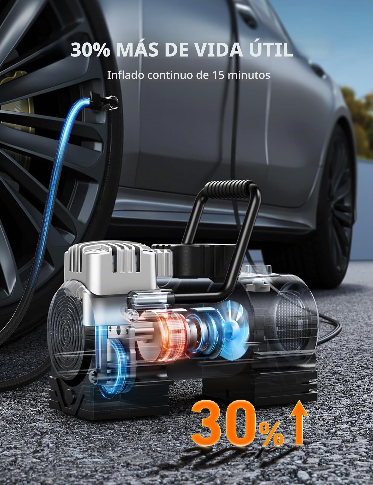 AstroAI Inflador Ruedas Coche de 150PSI, Compresor Aire Portátil 12V DC, Compresor Aire Coche, Inflador de Neumáticos Digital con 12 LEDs Luz para Coche, Bicicleta, Moto y Etc. | Bomba de Neumáticos para Coche 12V DC Bomba de Aire Digital con LEDs Luz Sup