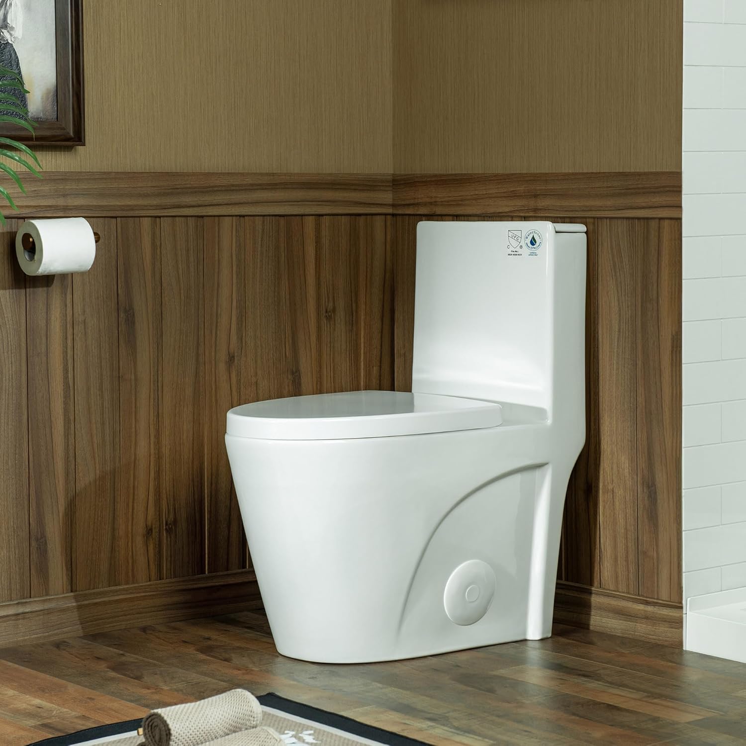 WOODBRIDGE One Piece Toilet with Soft Closing Lid, Chair Height, 1.28 GPF Dual, 1000 Gram MaP Flushing Score Toilet, Gloss White