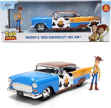 Jada Toy Story Woody 1955 Chevrolet Bel Air Die-Cast Car with Figure 124 Scale Hollywood Rides Collectible Toys
