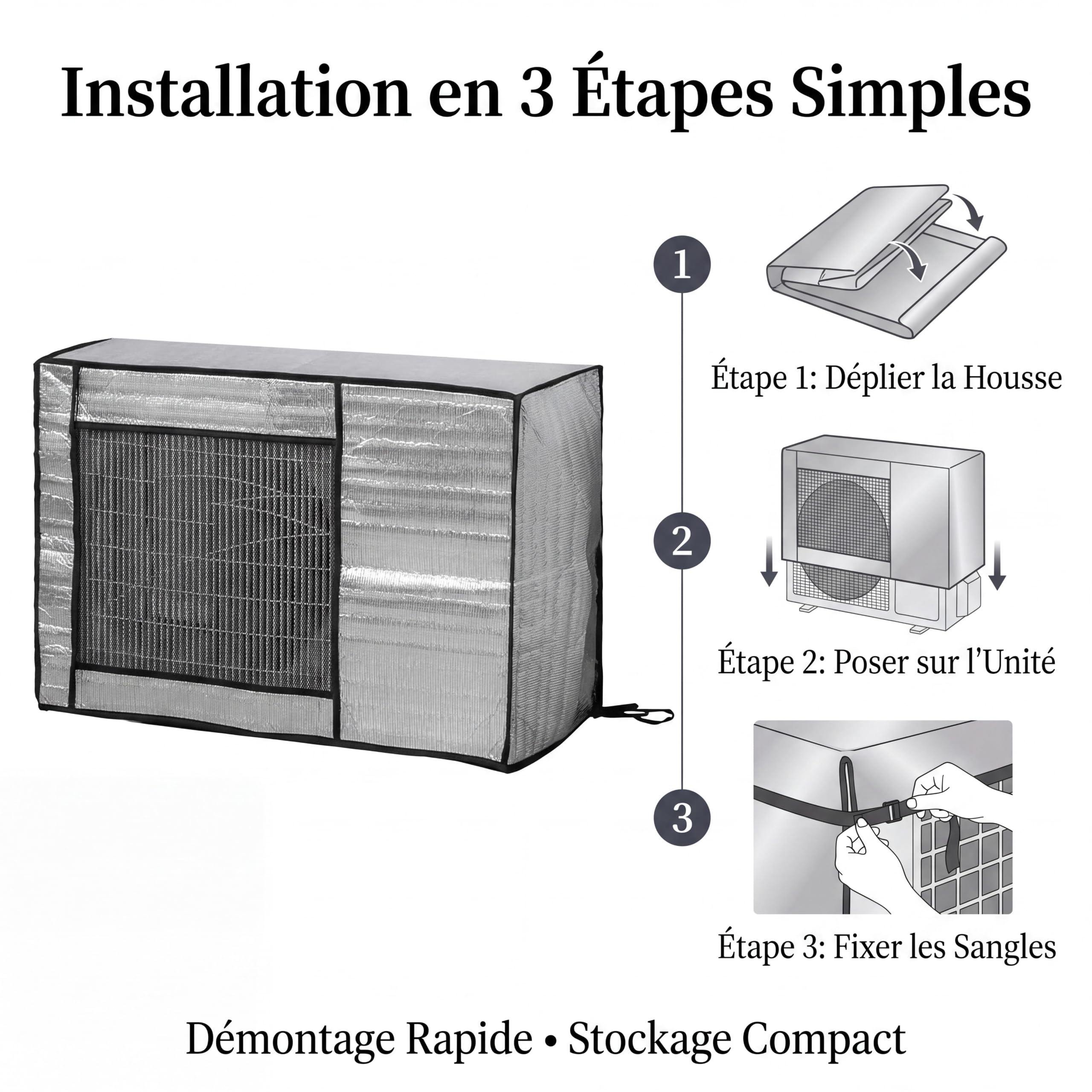 Housse de climatiseur, housse anti-poussière pour climatiseur extérieur, adaptée pour assurer les performances optimales de l'unité extérieure (96 x 40 x 70 cm)