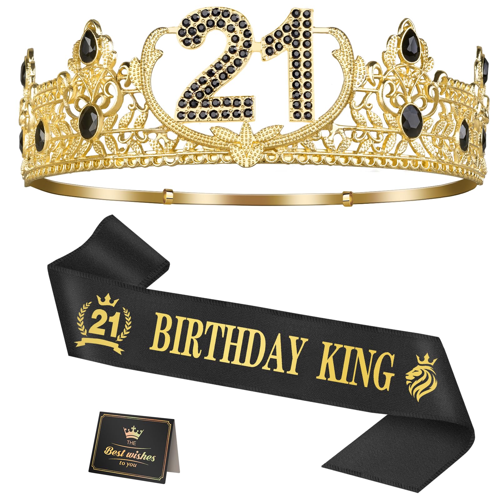 21st Birthday Decorations for Him - 21st Birthday King Crown and Sash Gift