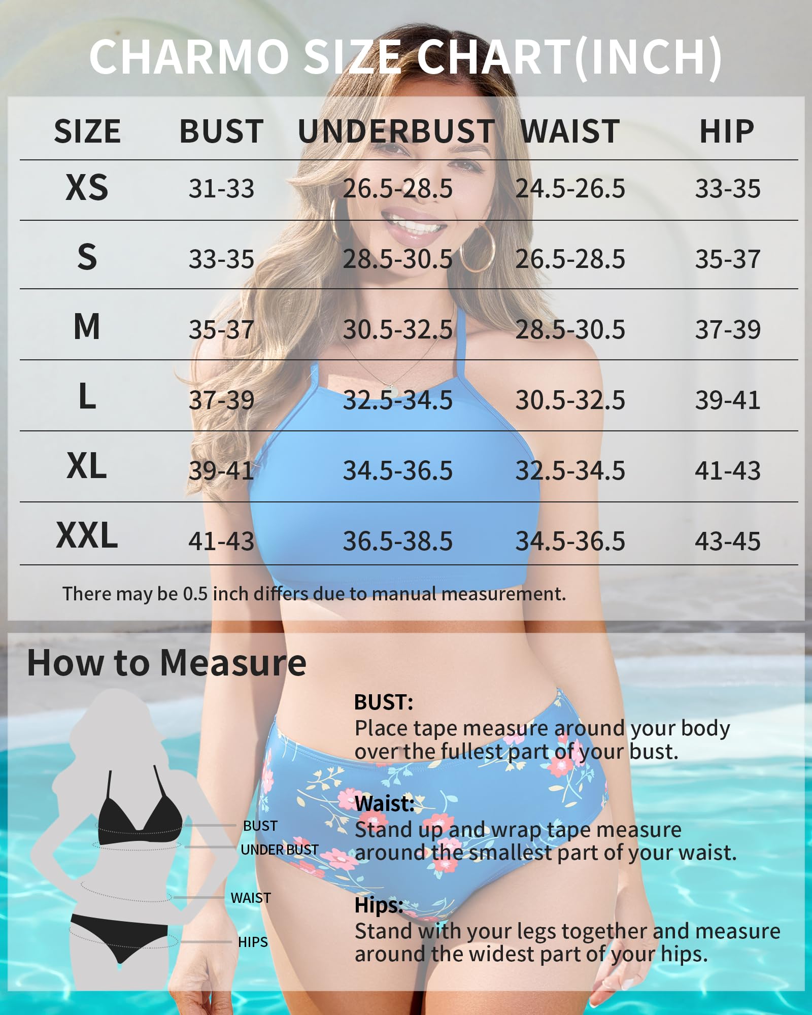 CharmLeaks Ensemble bikini deux pièces pour femme - Col haut - Maillot de bain de sport