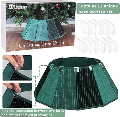 Miniatura 102 de Blissun Collar de árbol de Navidad, falda de árbol de Navidad con lentejuelas, anillo plegable para árbol de Navidad, cubierta de base
