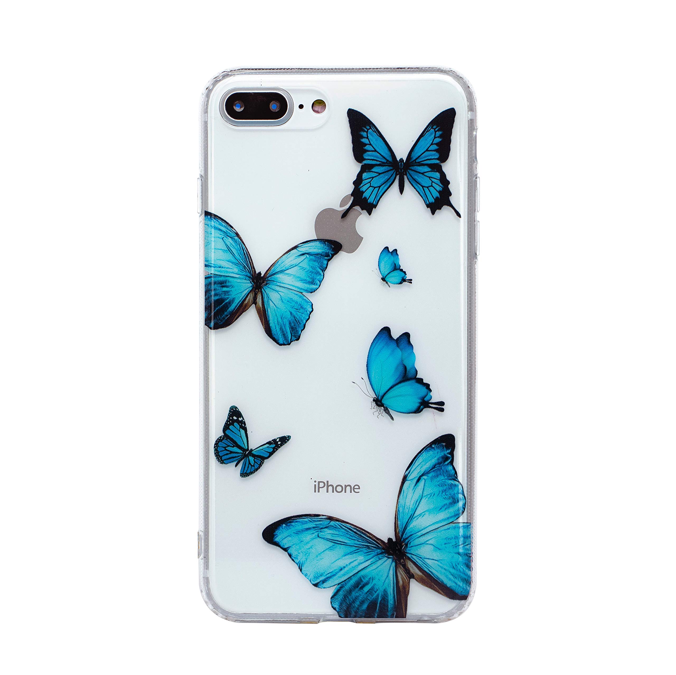 HolaStar for iPhone Plus/8 Plus Case, Blue Butterfly with Crystal Clear  Design Hybrid Ultra Slim Phone Cover