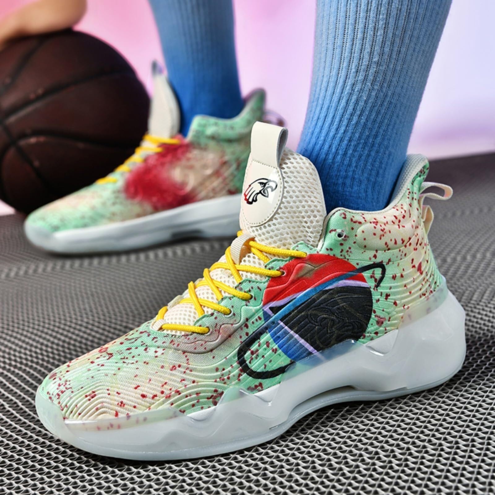 Unisexowe buty do koszykówki z wysoką cholewką, oddychającą, antypoślizgową amortyzacją, modne sportowe graffiti Buty spacerowe
