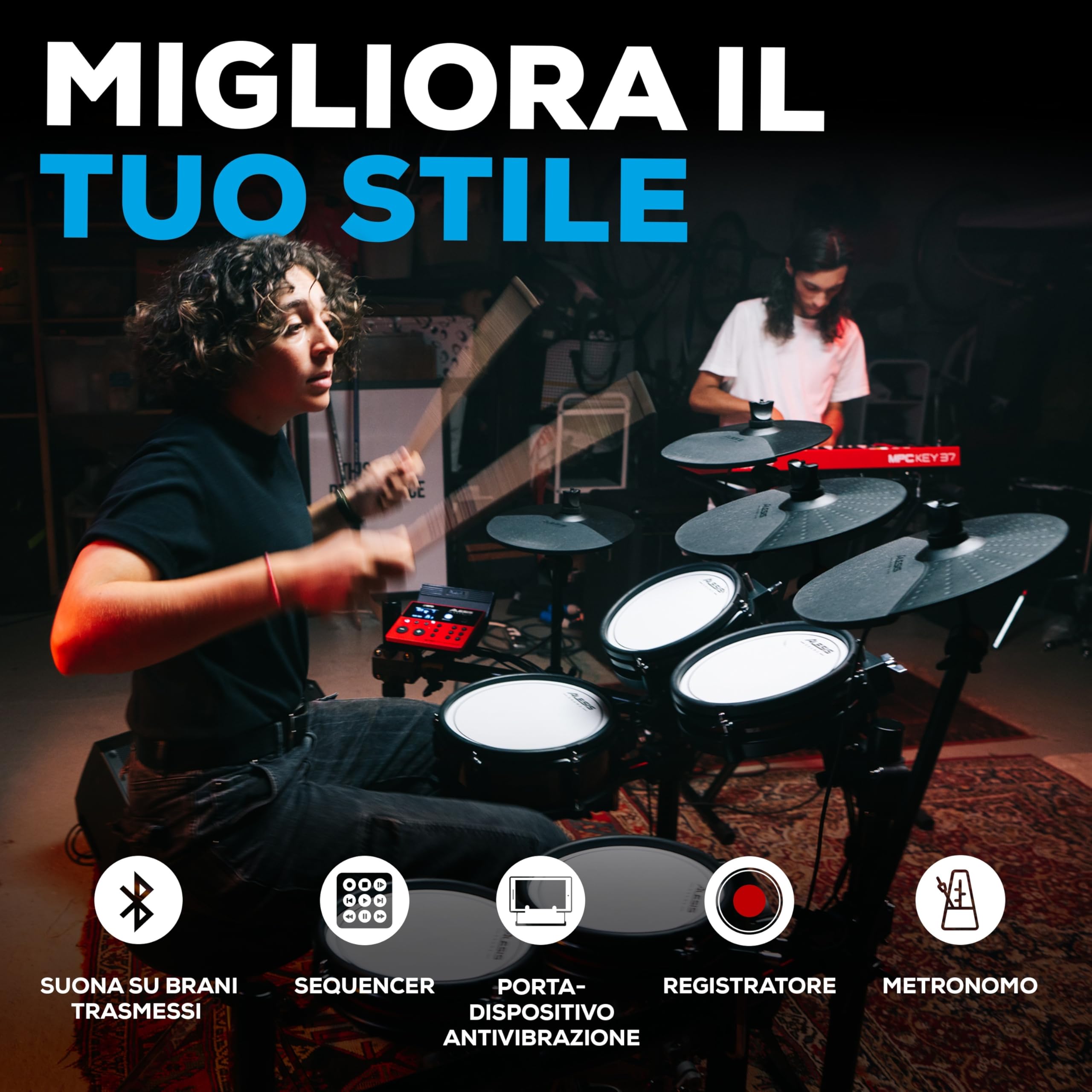 Alesis Nitro Pro XL Batteria Elettronica 10 Pezzi Mesh Dual Zone Pad BFD Suoni Bluetooth Drumeo USB MIDI