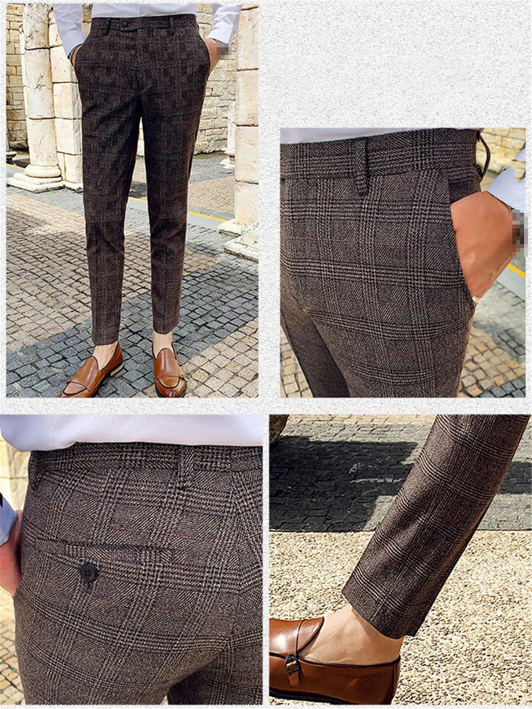 Vogrtcc Pantaloni da Uomo Casual Business Slim Pantaloni Scozzesi E A Righe