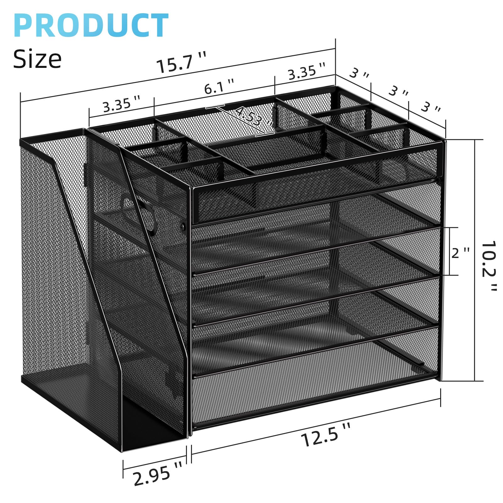 Marbrasse Organizer da scrivania a 5 livelli con porta documenti, organizer per vassoio per lettere, organizer da scrivania con scomparti regolabili, organizer da scrivania in rete e accessori per