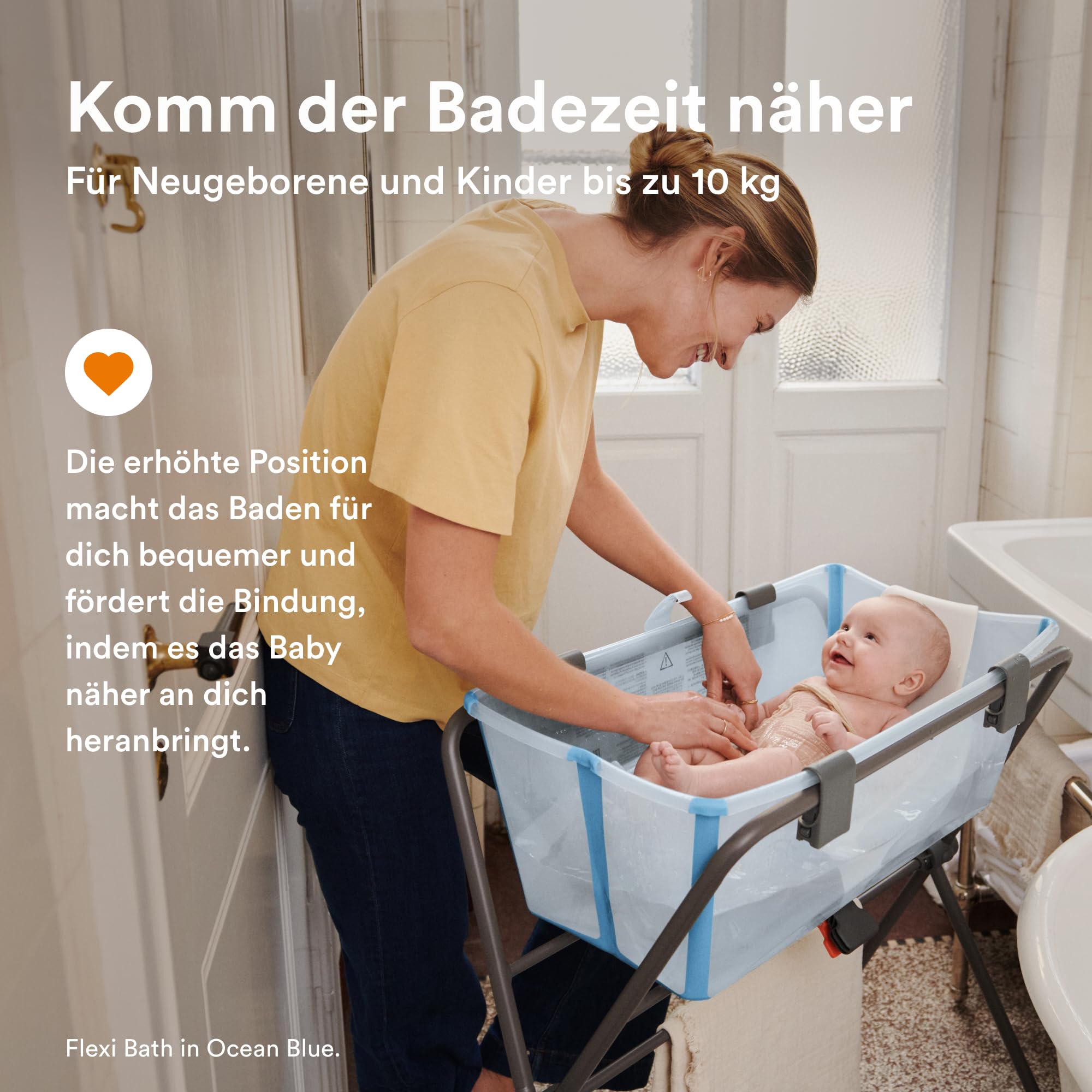 Stokke Flexi Bath (Sandy Beige) + Newborn Support + Flexi Bath Stand - Ideal für Neugeborene & Kinder bis 48 Monate - Faltbare, Robust & einfach zu verstauen