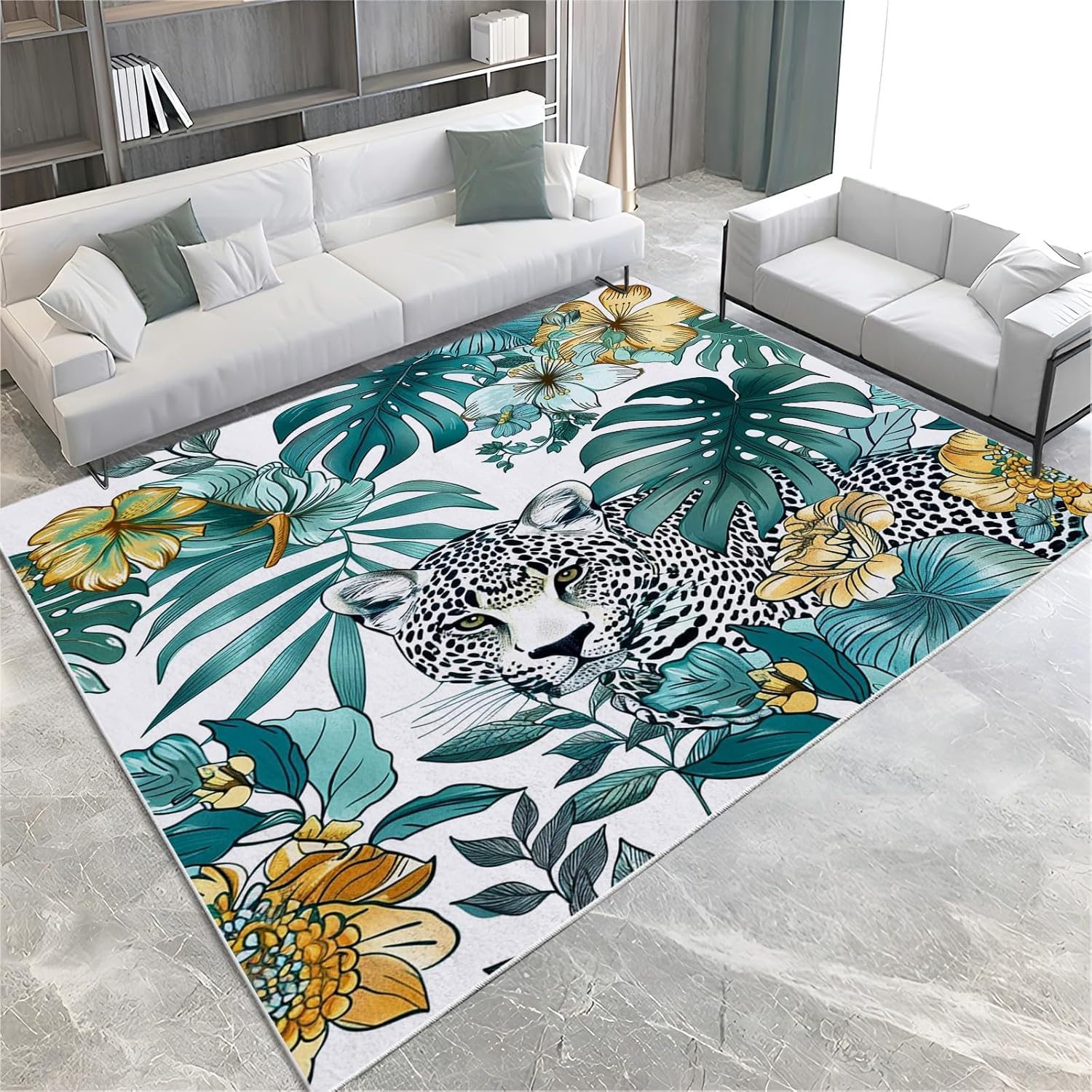 Tapis doux au toucher motif léopard imprimé 3D en flanelle grand format 180x280cm
