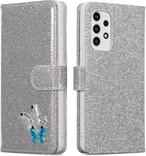 Miniatura 7 de UEEBAI Funda tipo cartera para Samsung Galaxy A53 5G, funda de piel sintética con purpurina para teléfono, ranuras para tarjetas, funda con función