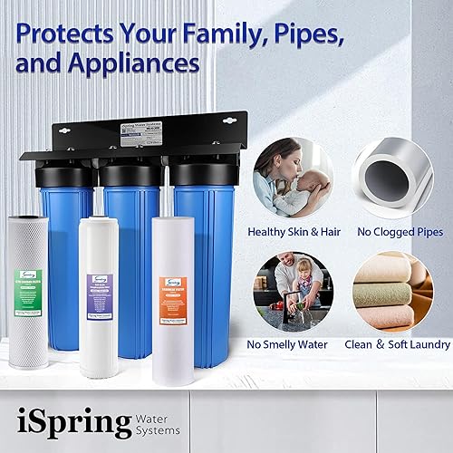 Miniatura 5 de iSpring Sistema de filtro de agua para toda la casa con filtros de agua de sedimentos, polifosfatos antiincrustantes y bloques de carbono,