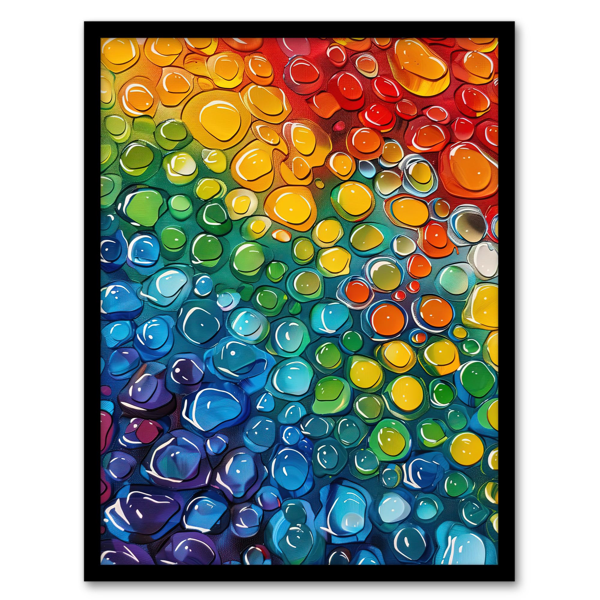Artery8 Rainbow Raindrops Abstract Painting Colourful Living Room Artwork Framed Wall Art Print 18X24 Inch