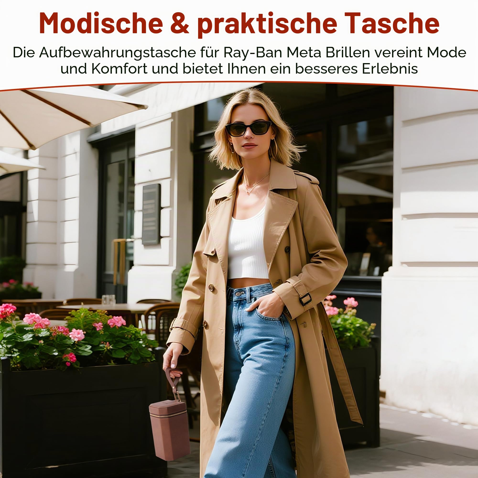 RCstyle Brillenetui Hardcase für Ray-Ban Meta Wayfarer/Skyler/Headliner Ladeetui, Mode Sonnenbrillen Etui Tasche Ray Ban Smart Glasses für Stilvolle Tragbare Reisebrillen Große Kapazität (Braun)