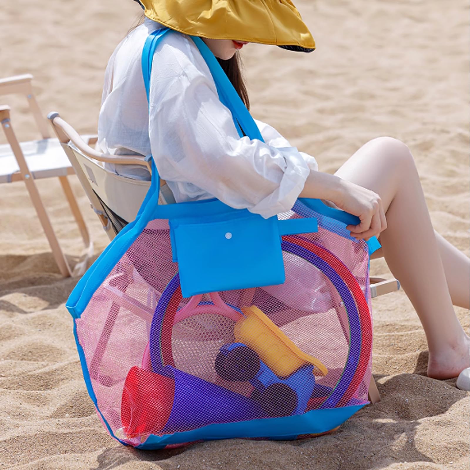 JSTHHTT Bolsa de Malla Plegable Grande para Juguetes y Playa, 2 Piezas