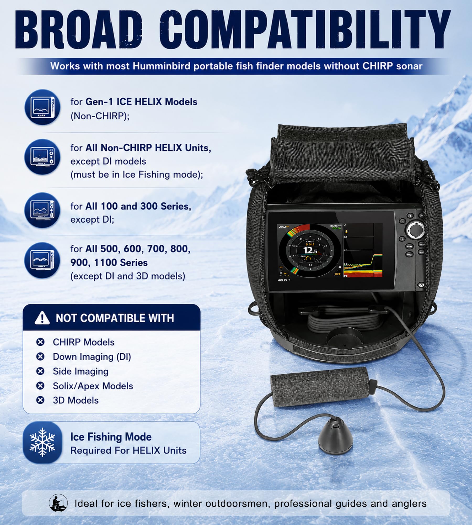 Trasduttore 710211-1 XI 9 20 ICE con sonar a doppio fascio adatto per modelli di lampeggiatore/sonar Humminbird con trasduttore sonar da pesca non Chirp, ICE - 20/60 gradi, 200/83 kHz, lunghezza cavo