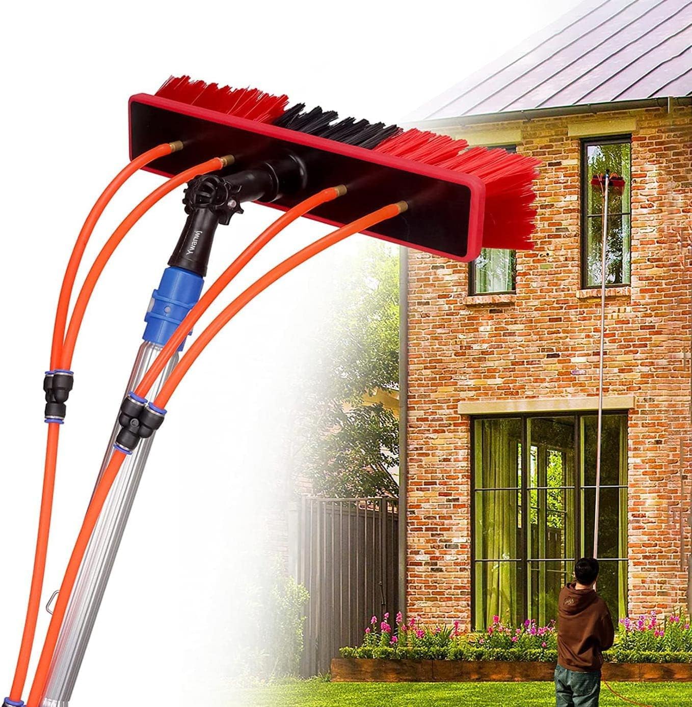 Asta Telescopica con Spazzola da 55 Cm, Asta Telescopica Portante Acqua, Pulizia Impianto Fotovoltaico, Set per La Pulizia dei Pannelli Solari, Strumento per Il Lavaggio All'aperto, Aste, 9m