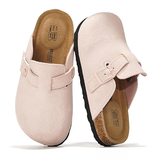 Project Cloud Clogs for Kids - Genuine Leather Kids Clogs with Cork Footbed Arch Support - Non-Slip Slippers & Sandals for Boys & Girls Footwear (Little Benton)