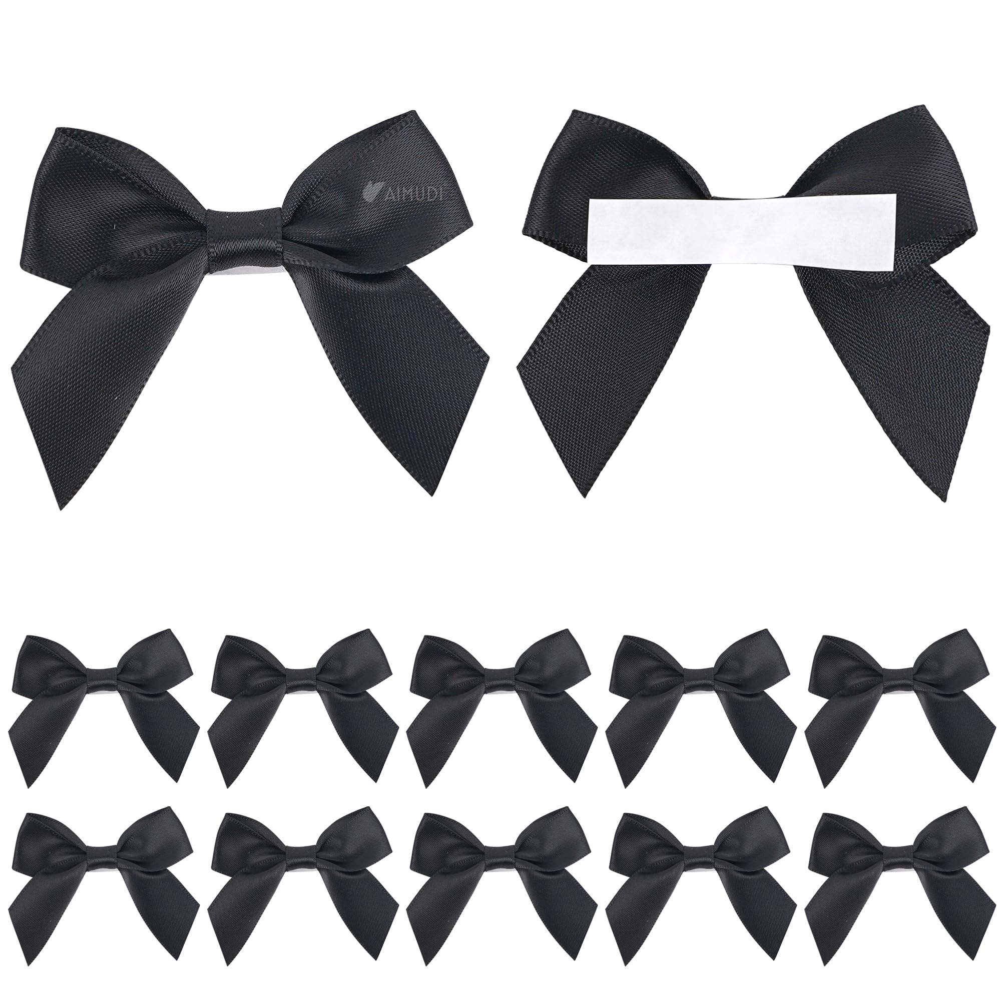 AIMUDI Black Satin Ribbon Bows 2" Self Adhesive Satin Bows for Gift Wrapping Premade Ribbon Bows with Double-Sided Tape for Making Crafts Baby Shower