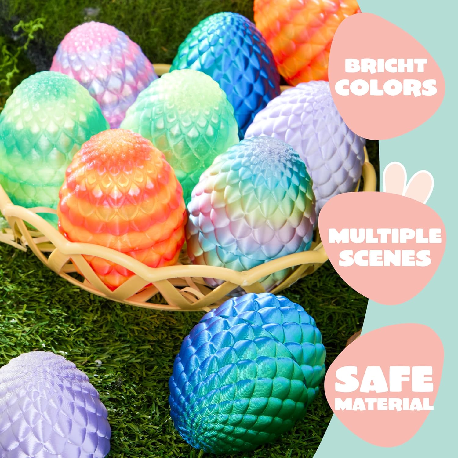 JOYIN 12 PCS Easter 3D Empty Eggs, 2.36" 3D Printed Dragon Empty Eggs Fillable Eggshells for Easter Egg Hunt, Basket Fillers, Treats, Party Favor Supplies, Classroom Prizes