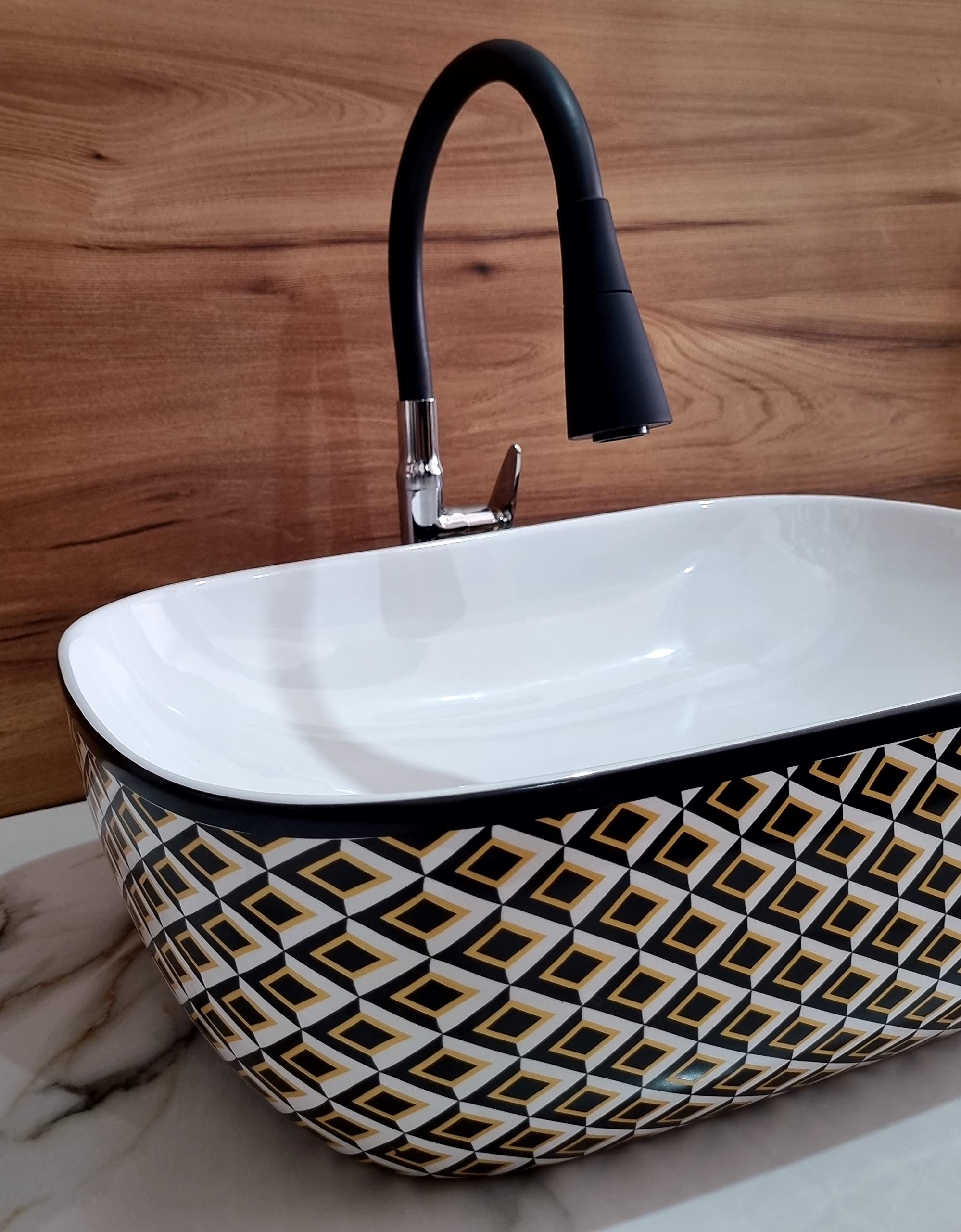 HISRE Table Top Wash Basin For Bathroom | Over Counter Top Wash Basin For Living Room | Washbasin Countertop | Tabletop Ceramic Bathroom Kitchen Sink (45 x 33 x 13 CM) (White - SKT4004) 2