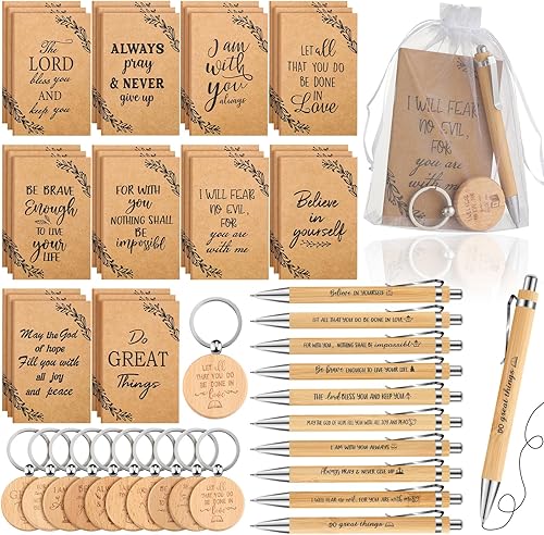 Miniatura 1 de Yeaqee Christian Gifts - Bolígrafo retráctil de bambú, versículo de la Biblia, cuaderno inspirador, llavero de bolsas de organza para mujeres y