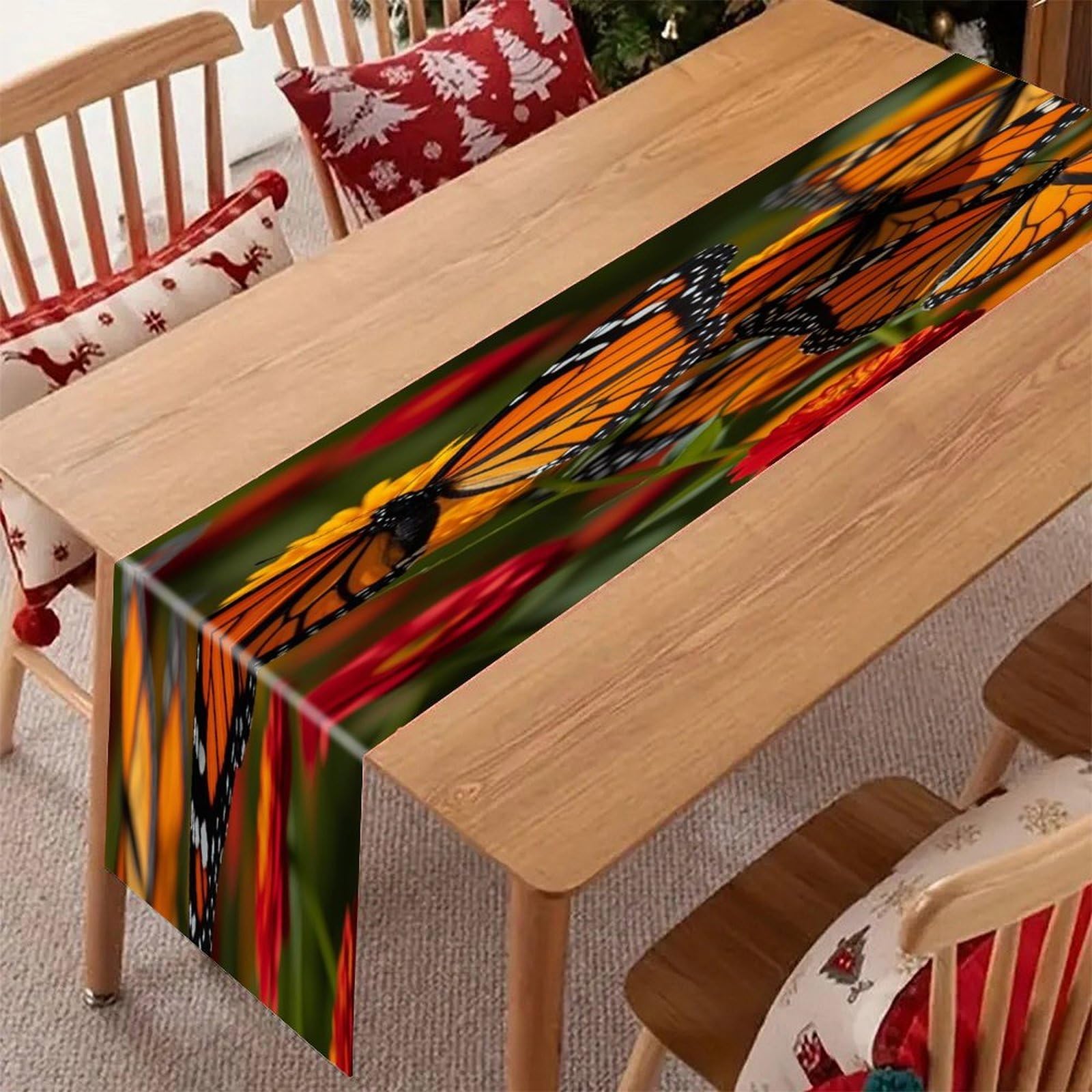 Monarch Butterflies Table Runner Modern Art Farmhouse Linen Table Runner Dresser Scarf Seasonal Kitchen Dining Table Decoration Dresser Scarves for Home Party Decor 13x70 Inch