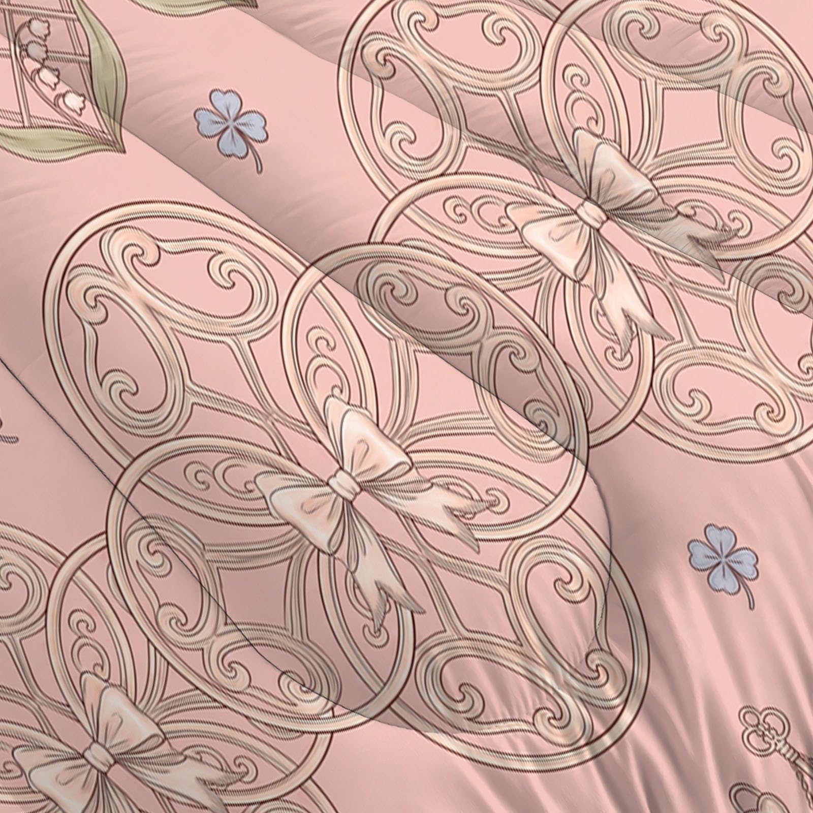 Trapunta Fiocco Di Pizzo Rococò, Piumino Matrimoniale 4 Stagioni | 240X220 Cm Con Federa 50X80, Piumone Leggero In Microfibra, Trapunta Reversibile Geometria Circolare Retrò, Fard In Polvere