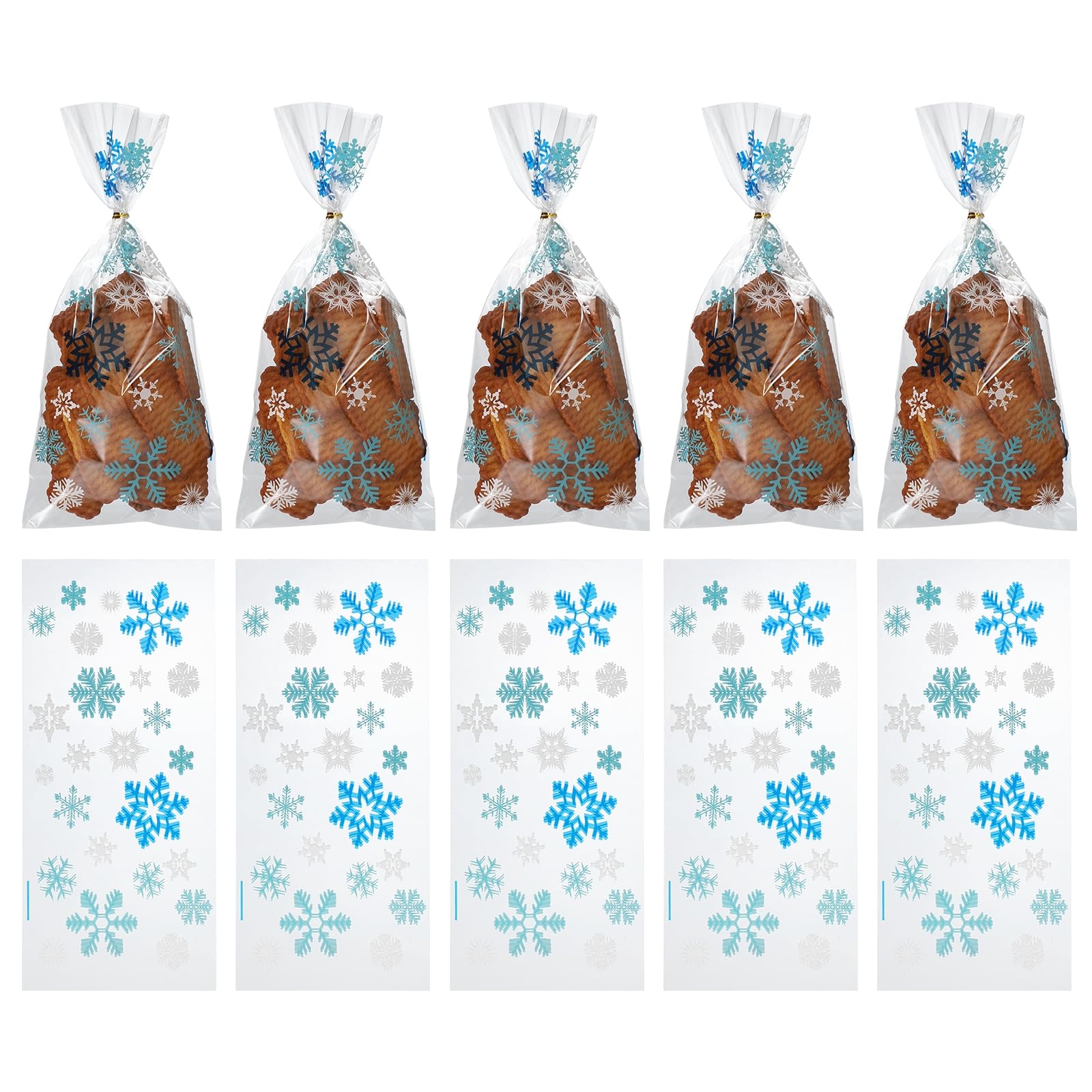 sourcing map 50pcs Snowflake Treat Bags, Cookie Bags with Twist Ties for Candy Package Christmas Holiday Winter Party Favors, Blue