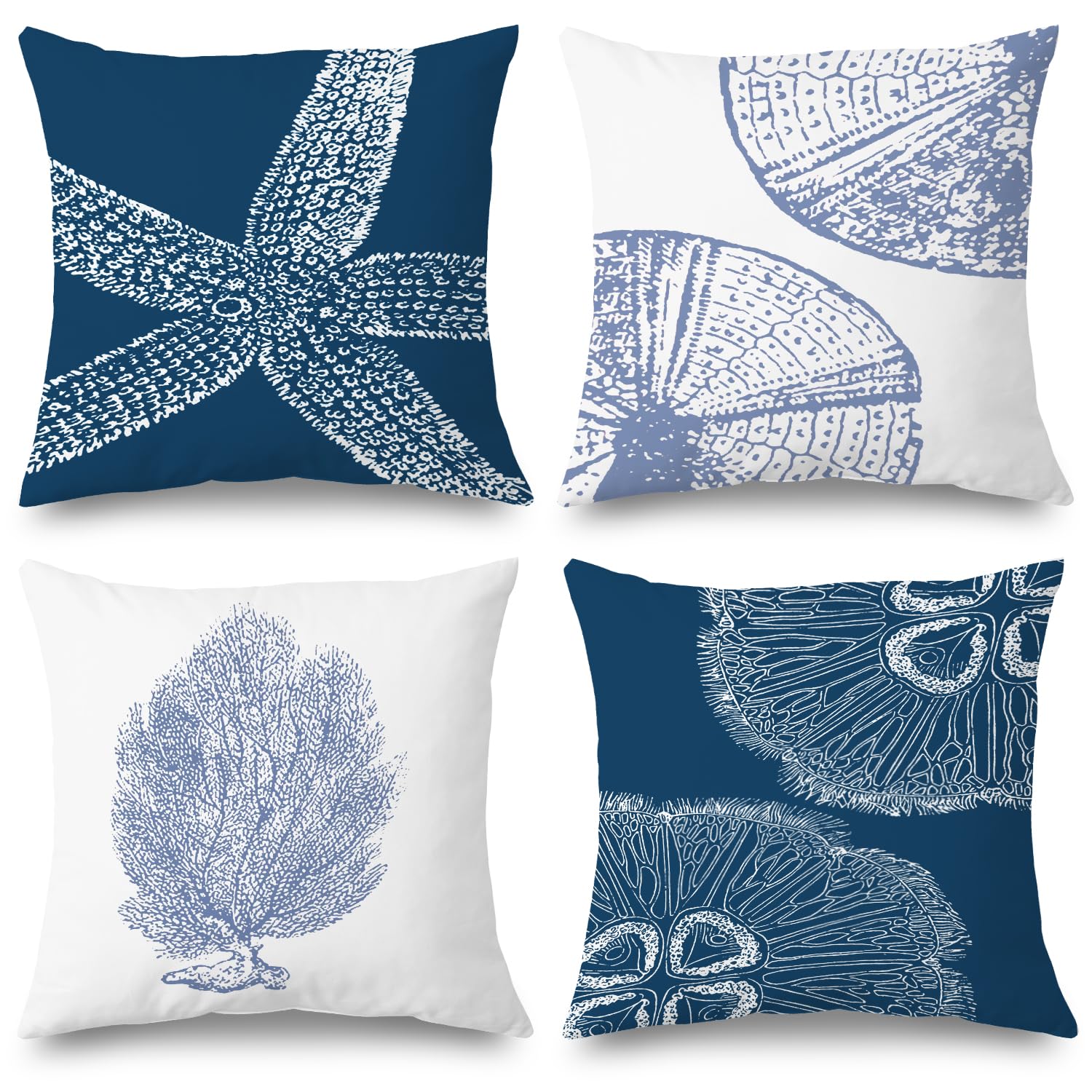Supwhd Starfish Pillow Covers, Coastal Pillow Covers 18x18 Set of 4, Starfish Coastal Pillows Decorative Throw Pillows Cover for Couch Bed Living Room