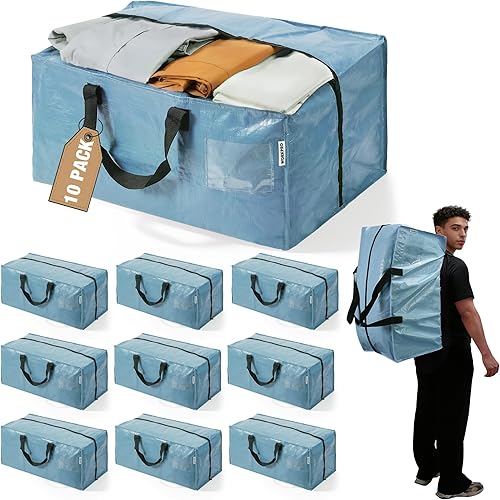 Miniatura 30 de WORKPRO Paquete de 6 bolsas de mudanza extra grandes con cremalleras y asas de transporte, correas de mochila, bolsa de almacenamiento resistente