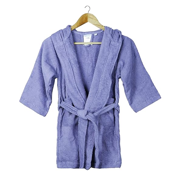 TRIDENT Curious Mind Robe, 300 GSM, Kids Bathrobe 100% Cotton Long Kimono Hooded Bathrobe, Dressing Gown, Bathrobe for Girls, Boy (Purple Ash, S)