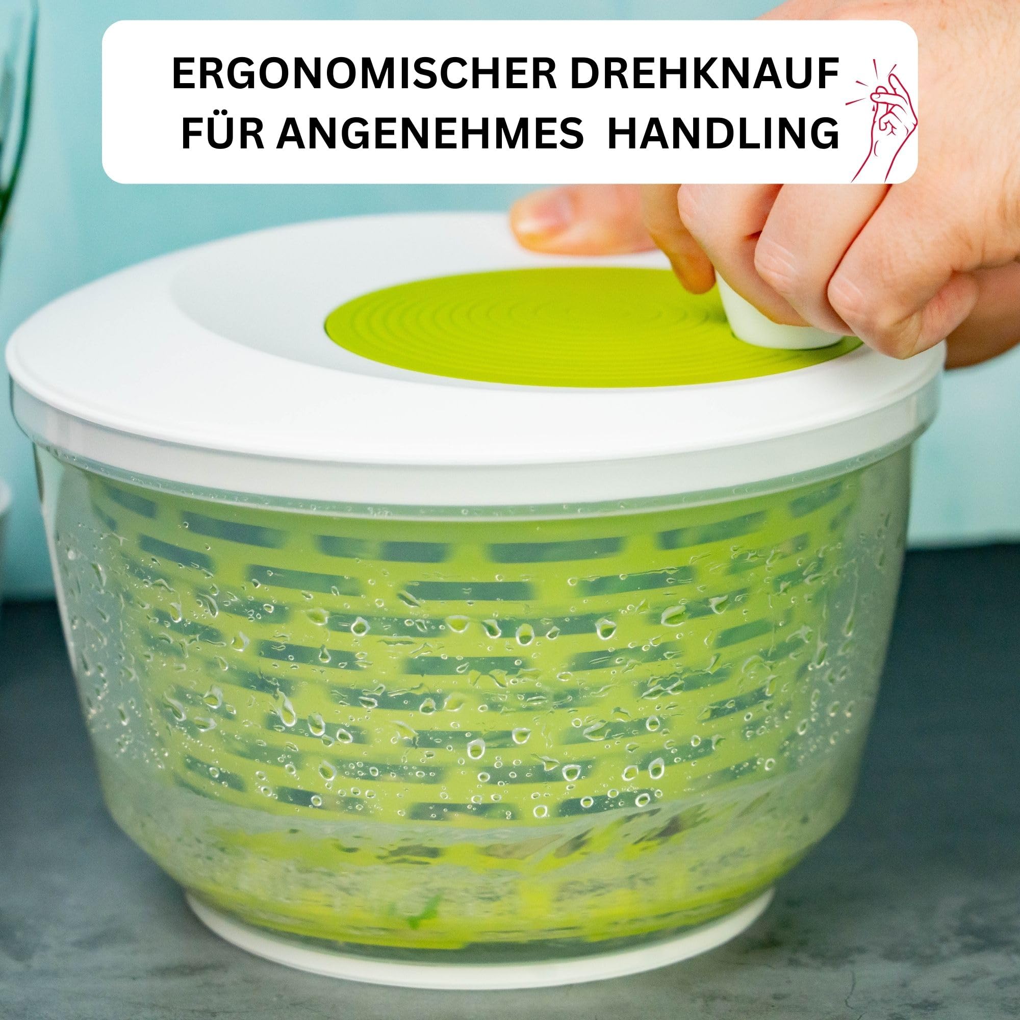 Essoreuse à Salade Spinderella 44L + Mixeur à œufs 0.25L, Vert Menthe, Neuf Sous Emballage