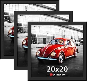 Picrit 20x20 Picture Frame 3 Pack, Black Poster Frame, Display Poster 16 x 16 with Mat or 20 x 20 without Mat for Horizontal or Vertical Wall Mounting
