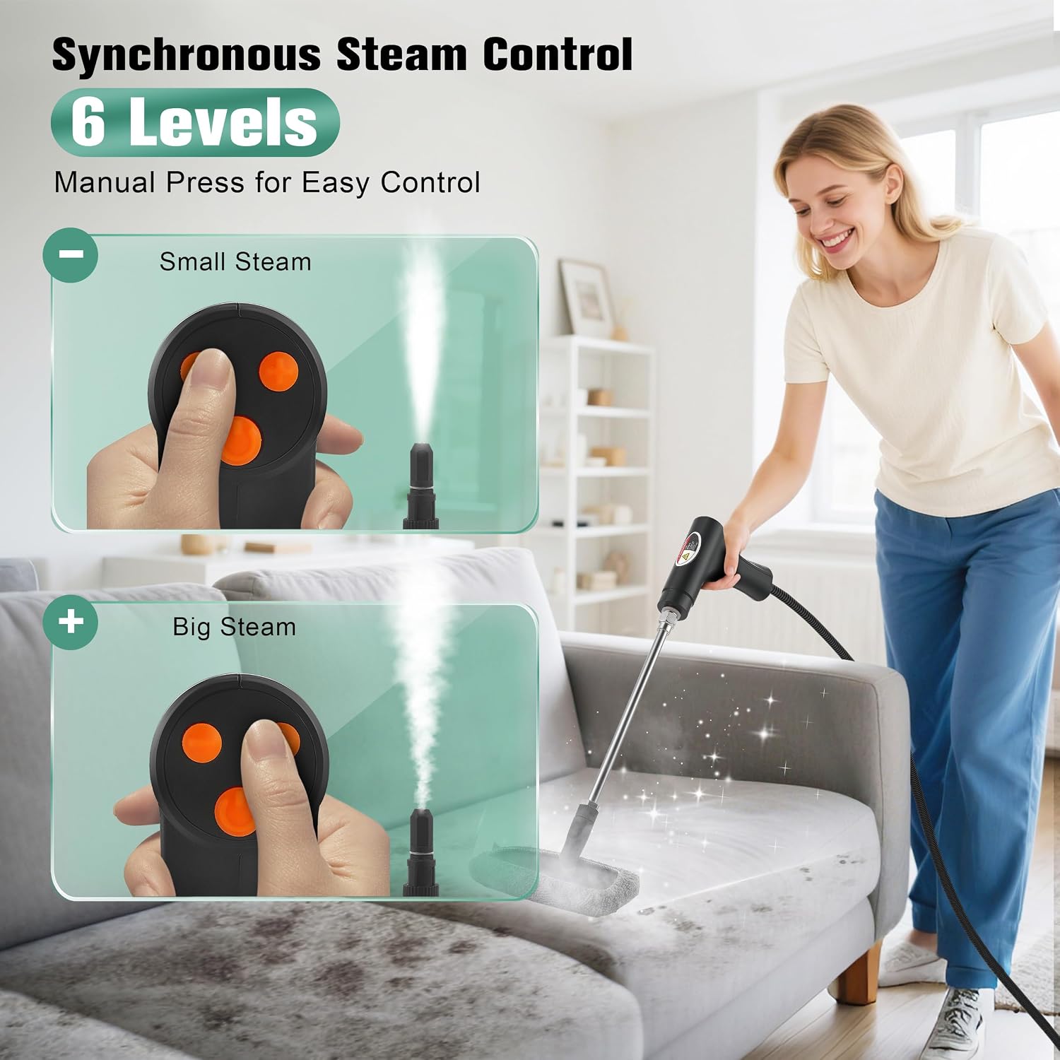 Handheld Steam Cleaner for Home, 2500W, 50.7oz Tank, 240F, with 19 Accessories, for Floor, Couch, Window, Car Seat, Tile, Grout, Black